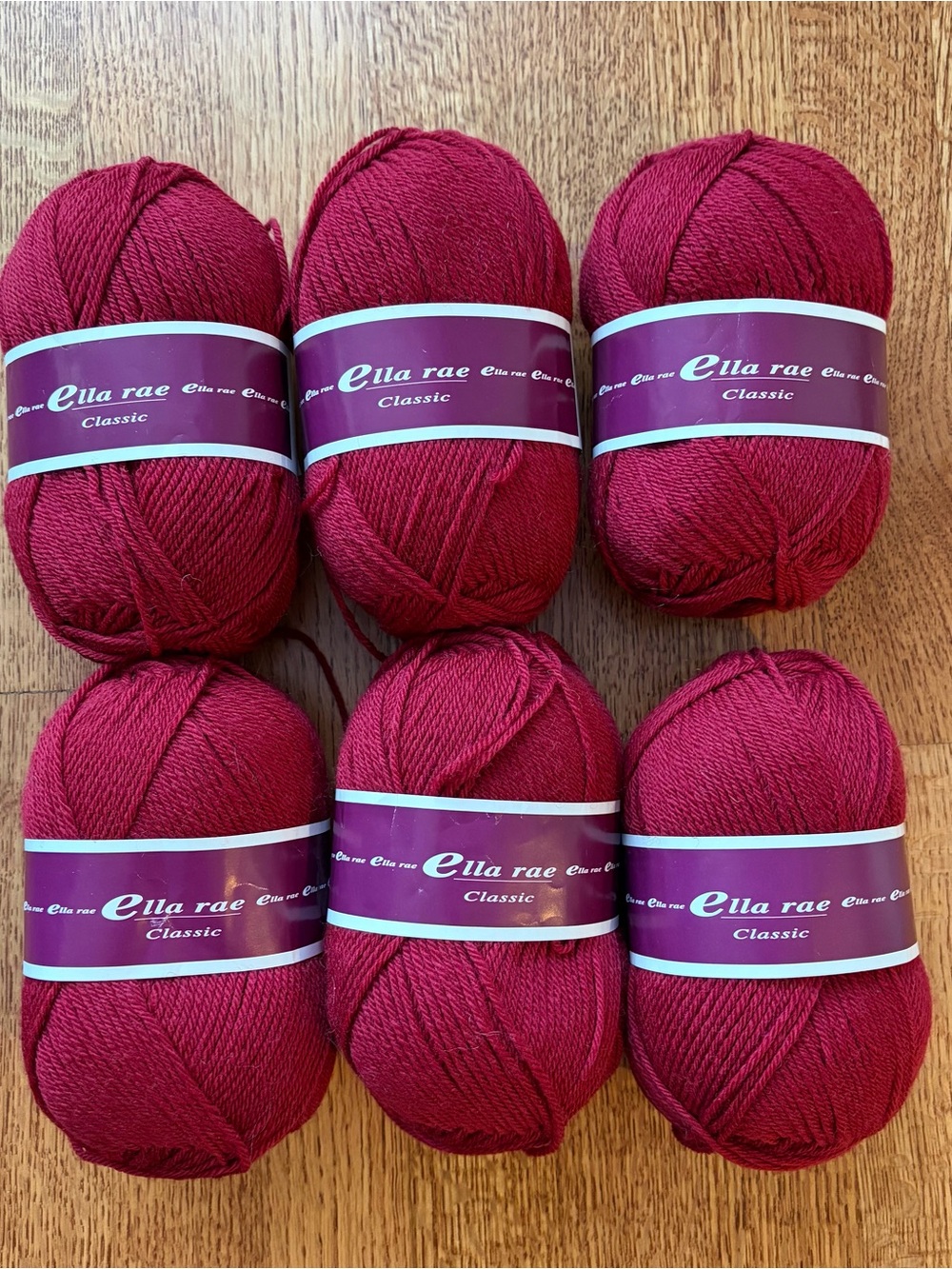 Lot of 6 Skeins Ella Rae Classic 100% Wool Yarn Color #21 Red (Retired)